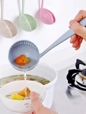 2 in 1 Soup Spoon Ladle, Long Handle Kitchen Strainer, Creative Multifunctional Soup Spoon & Colander, Wheat Kitchen Straw Soup Slotted Spoon, Plastic Spoon Filter Strainer, Household Kitchen Table wear Accessories